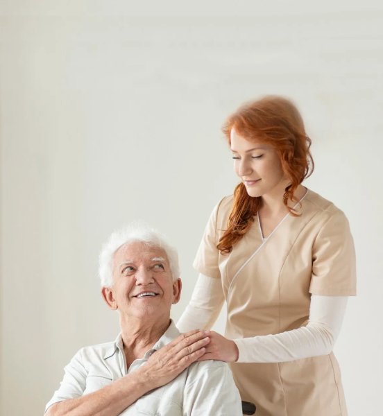 Professional in-home caregiver assisting senior